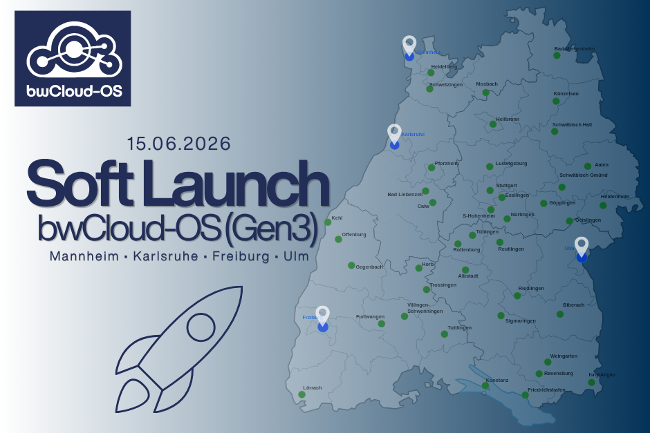bwCloud-Logo und Betriebsstandorte
