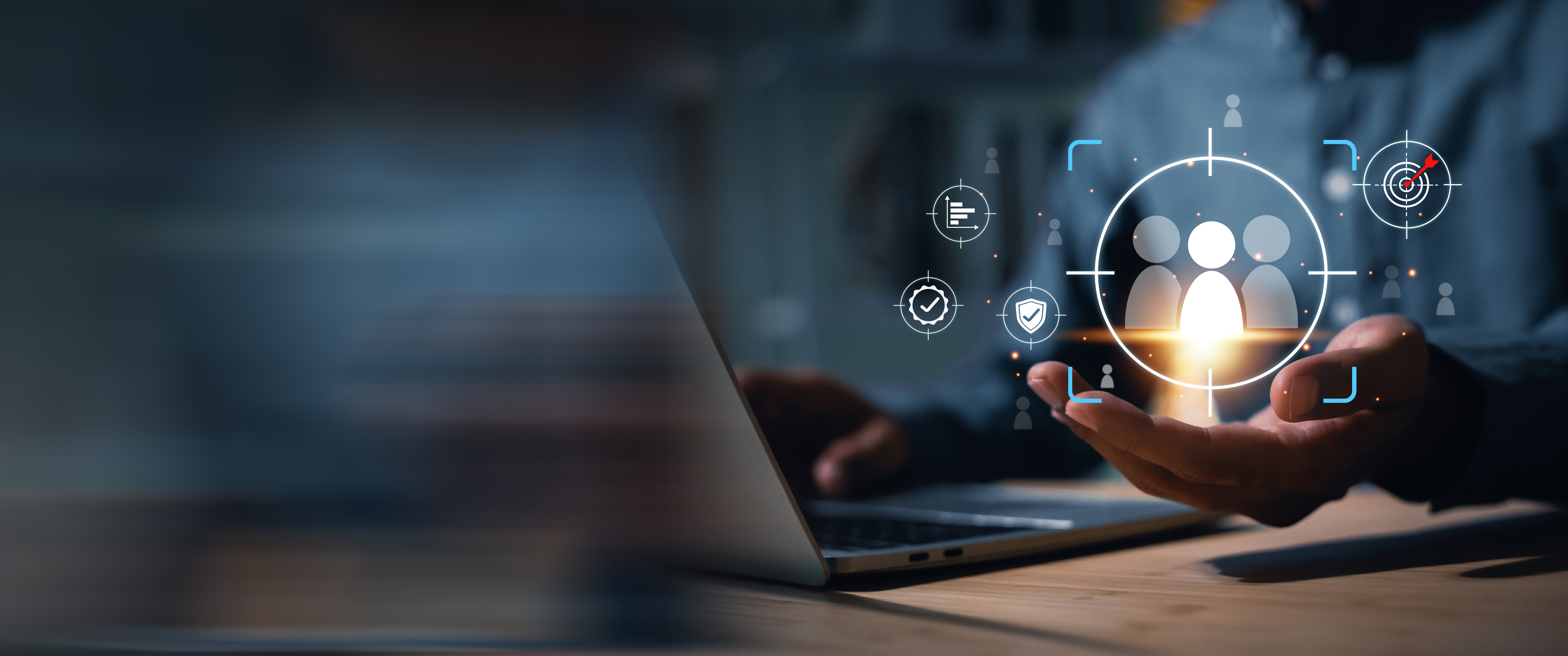 Stimmungsbild mit Computer und abstrakten Symbolen für HR