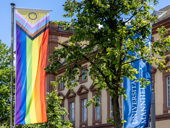 Bild der Pride Flagge vor dem Mannheimer Schloss