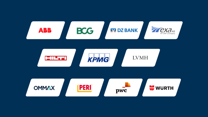 Overview of Participating Companies: ABB, BCG, DZ Bank, EXA, Hilti, KPMG, LVMH, OMMAX, Peri, PwC, Würth