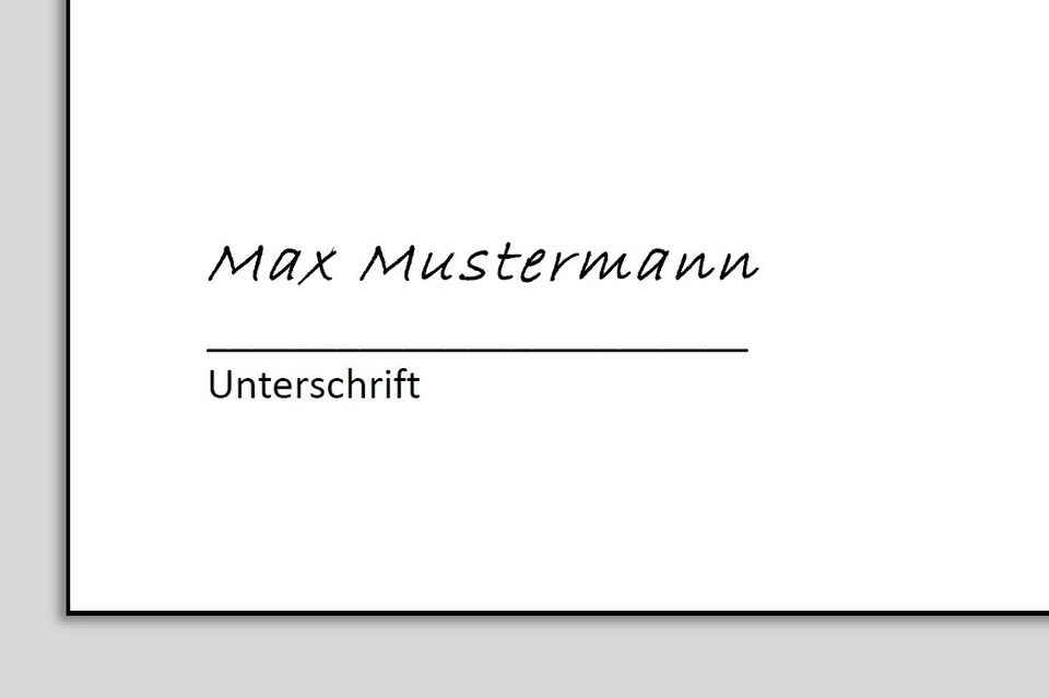 Ein Unterschriftsfeld mit der Unterschrift von Max Mustermann.