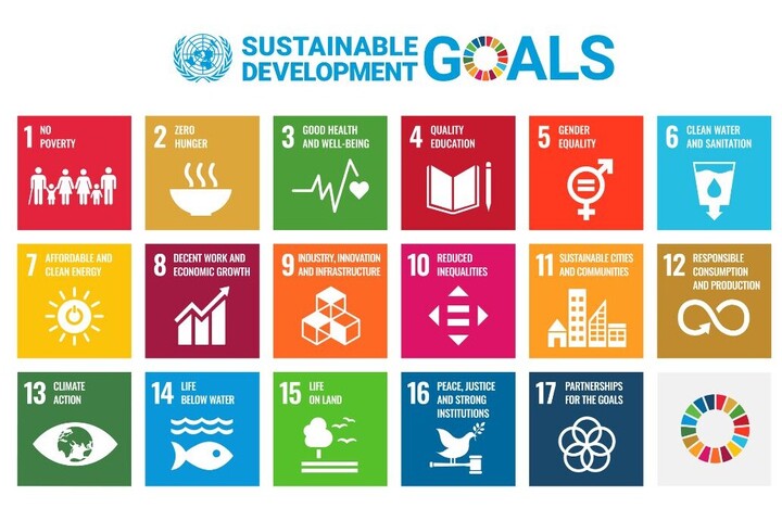 Eine Übersicht über die 17 Ziele für nachhaltige Entwicklung der Vereinten Nationen und das Logo von PRME