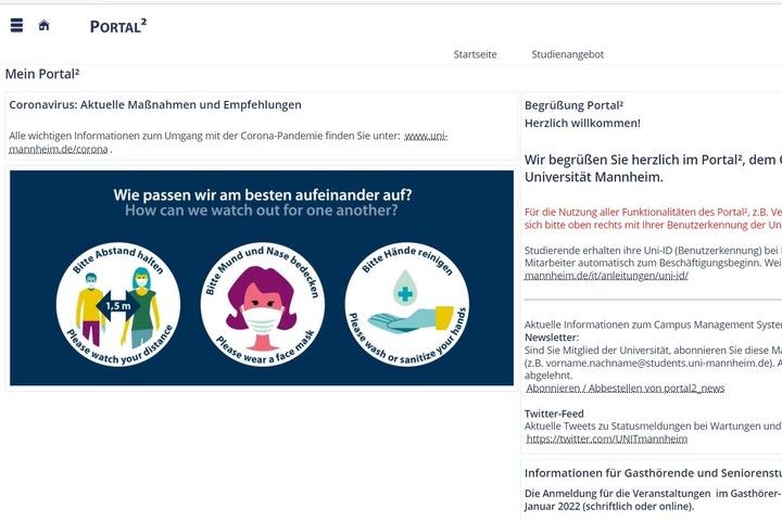 Screenshot von Website Anmeldung zum Portal 2