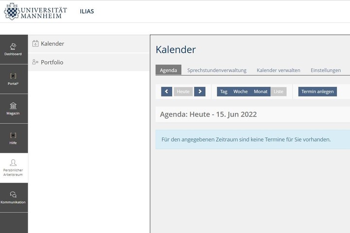 Screenshot von Website Portal Kelender