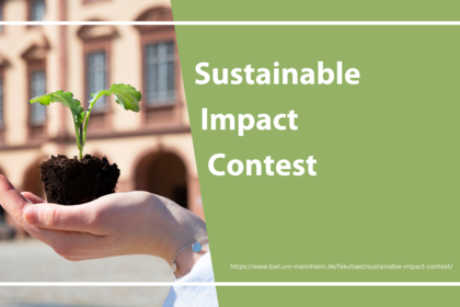 Hand mit Setzling, grüner Kasten mit Text: Sustainable Impact Contest