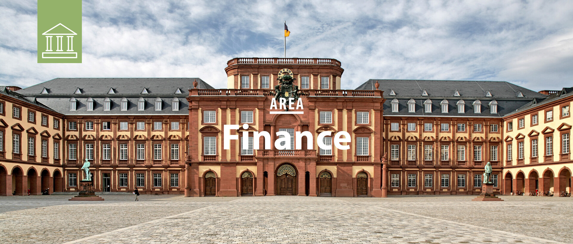Picture of the palace Mannheim with the label "Area Finance"